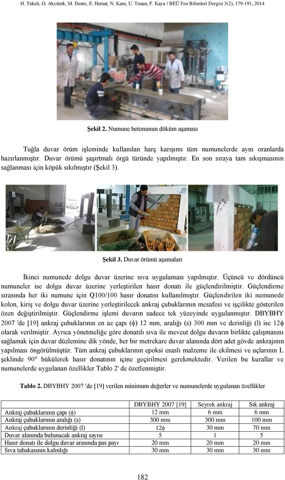 Üçüncü ve dördüncü numuneler ise dolgu duvar üzerine yerleştirilen hasır donatı ile güçlendirilmiştir. Güçlendirme sırasında her iki numune için Q100/100 hasır donatısı kullanılmıştır.