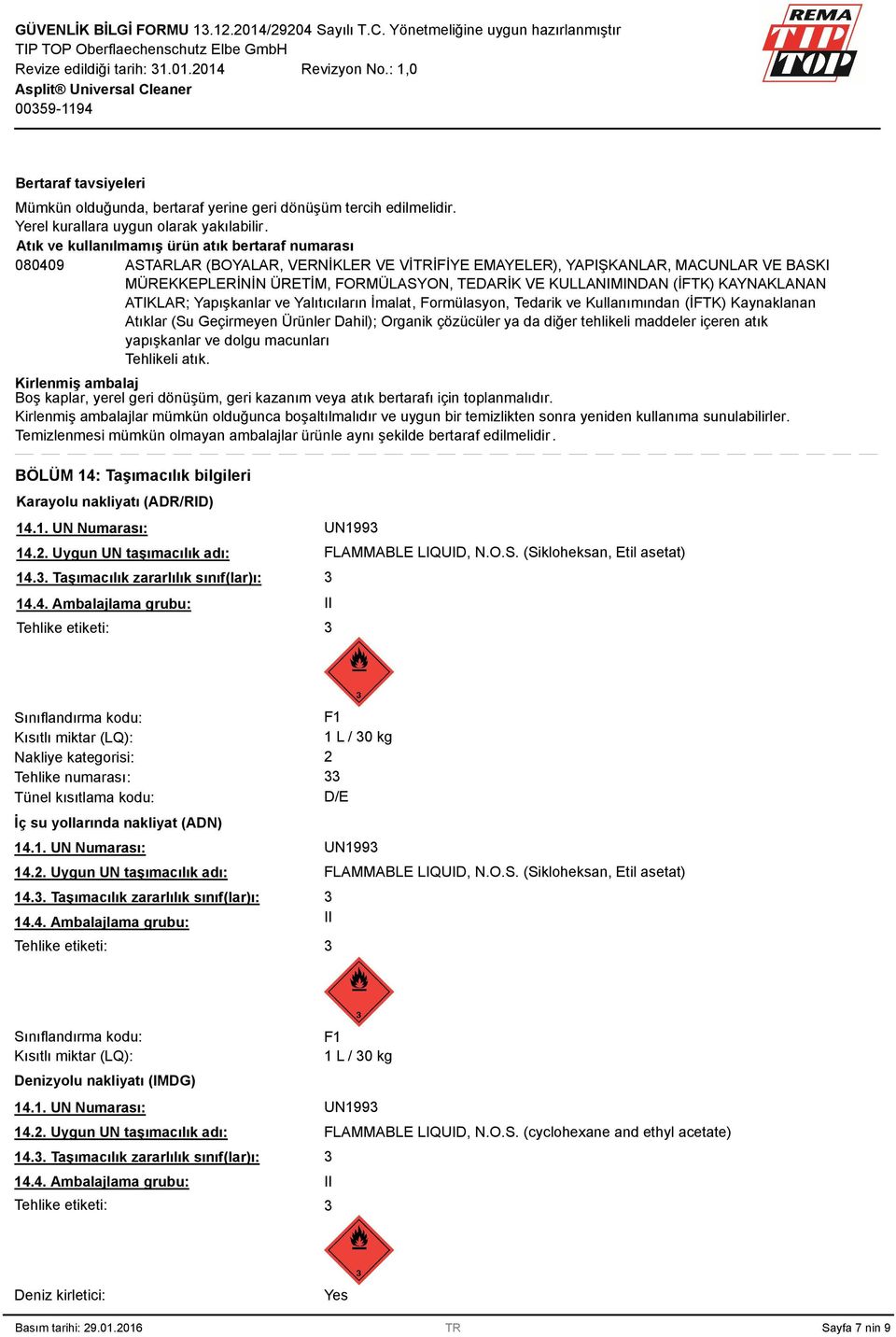 KULLANIMINDAN (İFTK) KAYNAKLANAN ATIKLAR; Yapışkanlar ve Yalıtıcıların İmalat, Formülasyon, Tedarik ve Kullanımından (İFTK) Kaynaklanan Atıklar (Su Geçirmeyen Ürünler Dahil); Organik çözücüler ya da