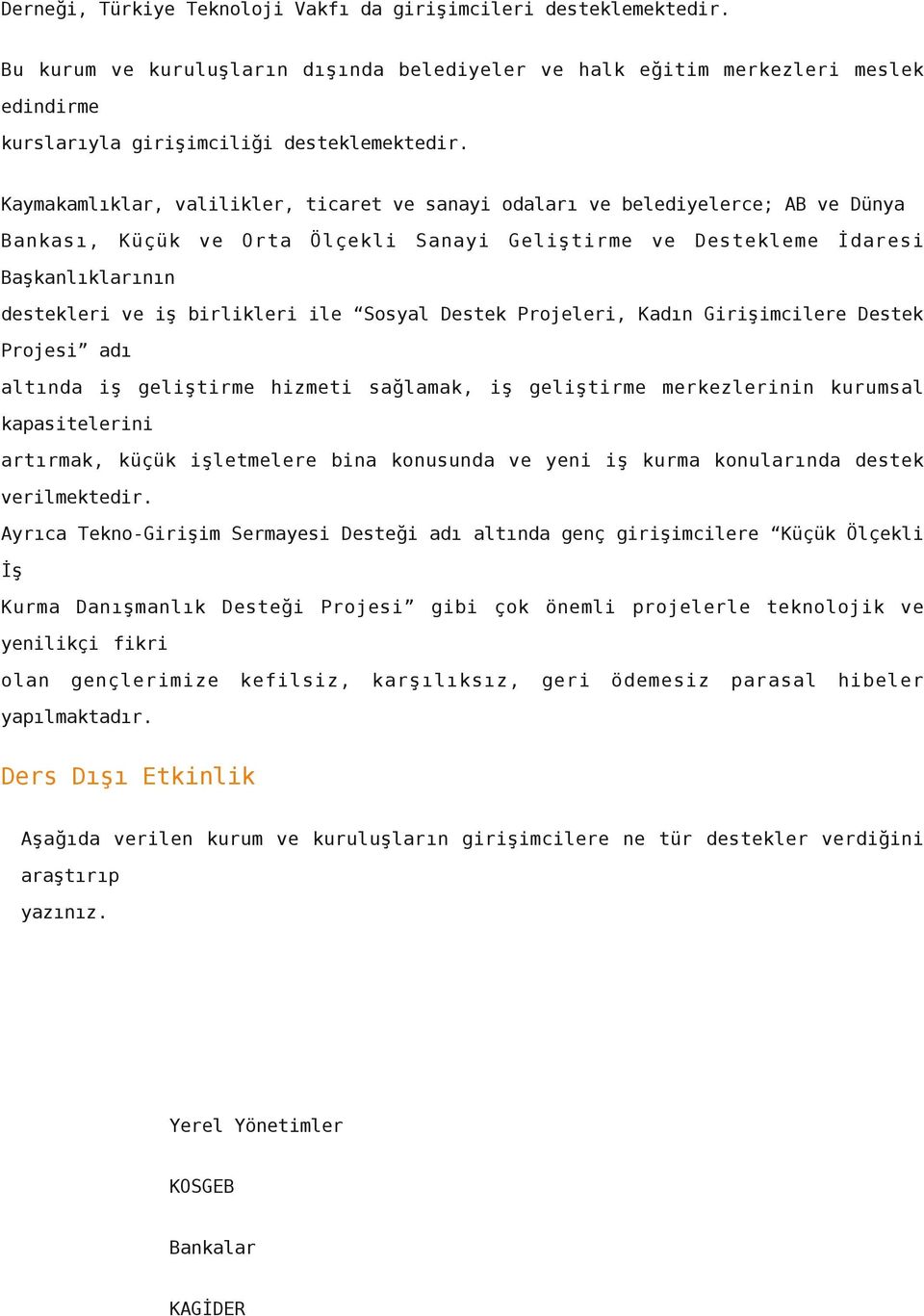 ile Sosyal Destek Projeleri, Kadın Girişimcilere Destek Projesi adı altında iş geliştirme hizmeti sağlamak, iş geliştirme merkezlerinin kurumsal kapasitelerini artırmak, küçük işletmelere bina