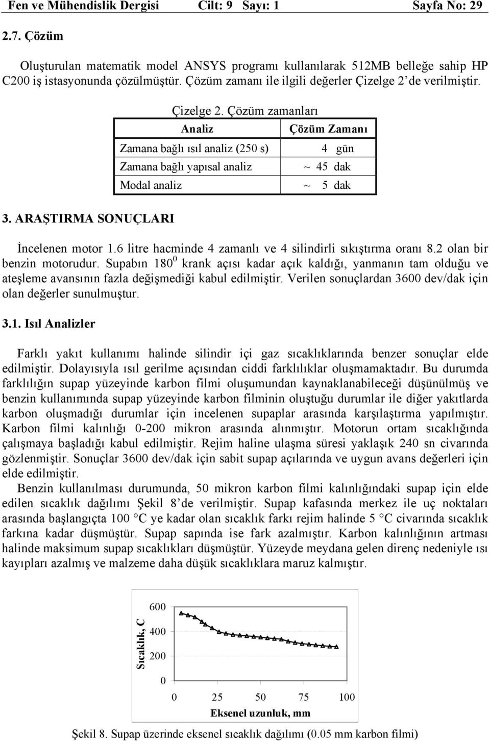 ARAŞTIRMA SONUÇLARI İncelenen motor 1.6 litre hacminde 4 zamanlı ve 4 silindirli sıkıştırma oranı 8.2 olan bir benzin motorudur.