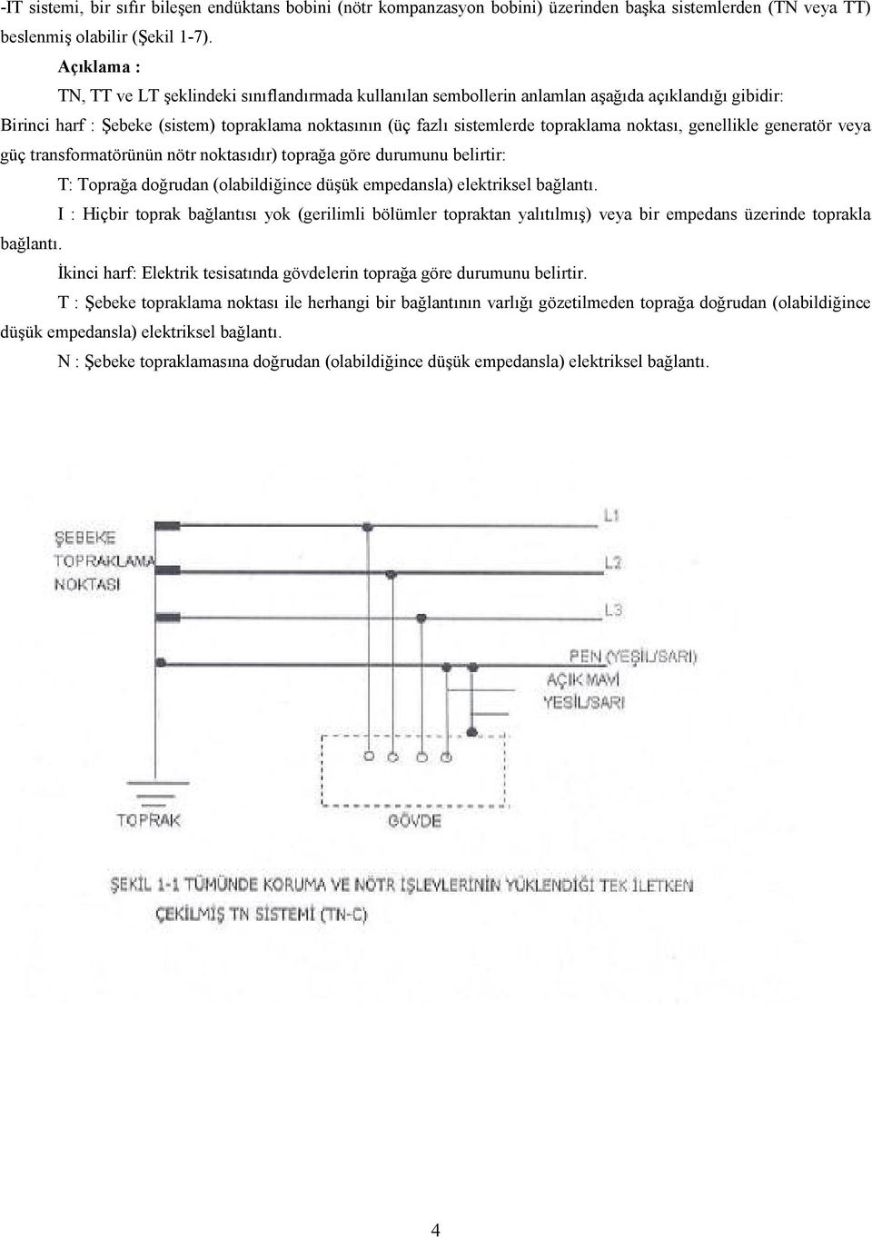 genellikle generatör veya güç transformatörünün nötr noktasdr) topraa göre durumunu belirtir: T: Topraa dorudan (olabildiince düük empedansla) elektriksel balant.