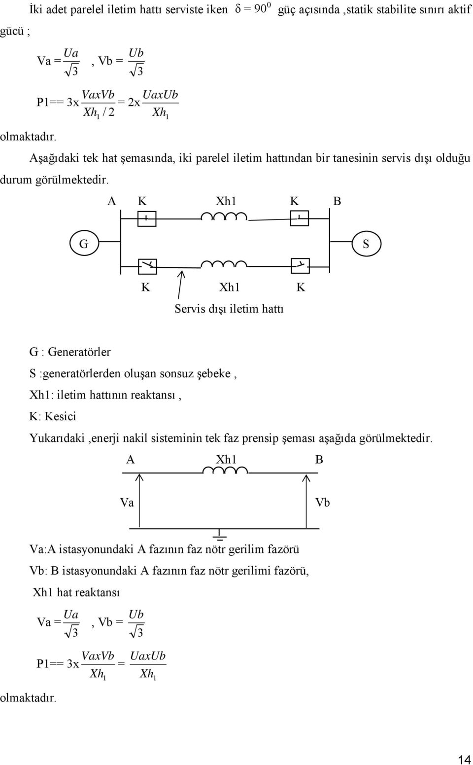 A K Xh1 K B G S K Xh1 K Servis dışı iletim hattı G : Generatörler S :generatörlerden oluşan sonsuz şebeke, Xh1: iletim hattının reaktansı, K: Kesici Yukarıdaki,enerji nakil