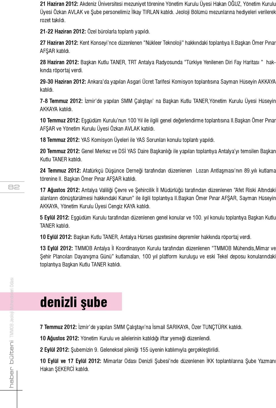 27 Haziran 2012: Kent Konseyi nce düzenlenen Nükleer Teknoloji hakkındaki toplantıya II.Başkan Ömer Pınar AFŞAR katıldı.