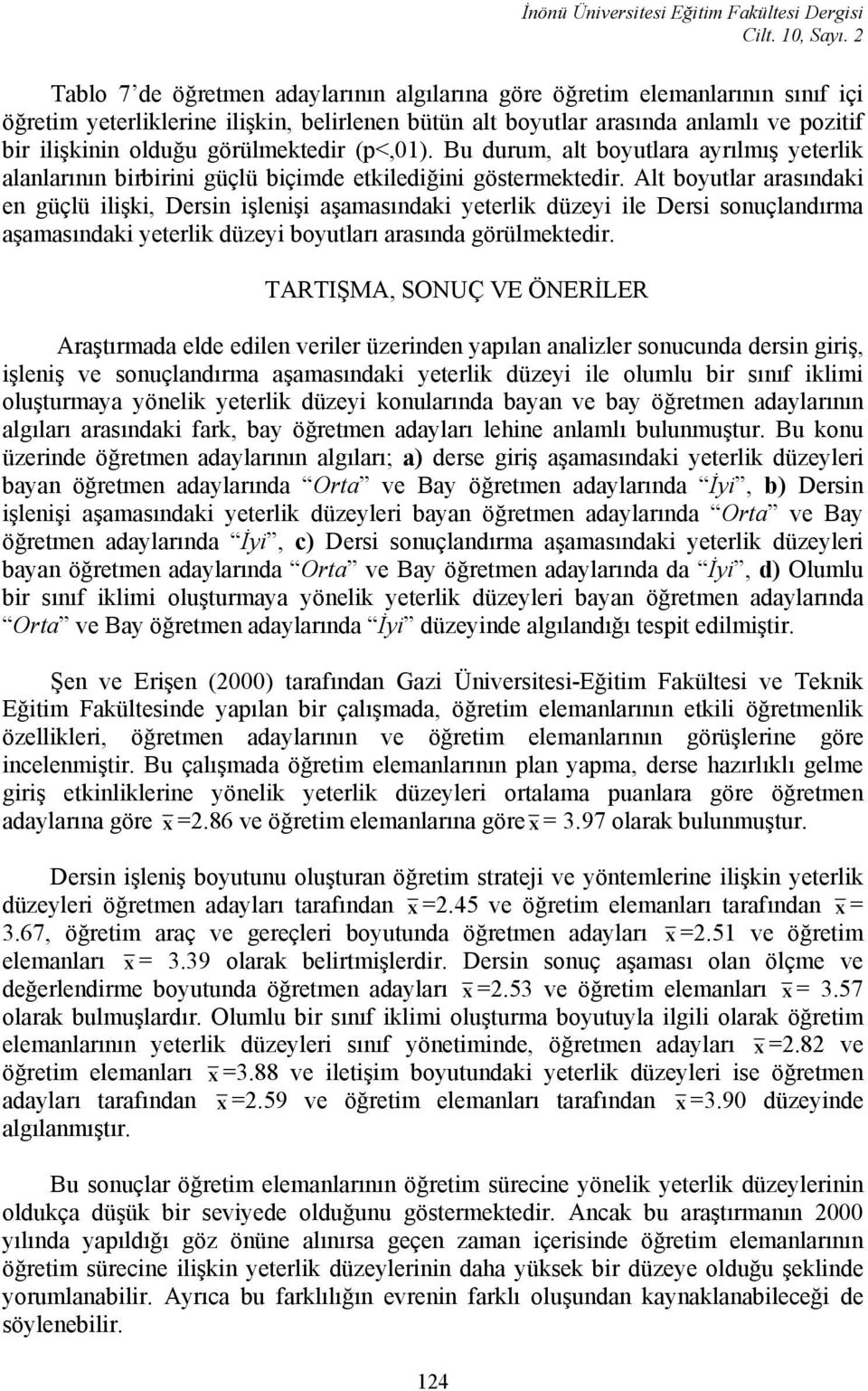 görülmektedir (p<,01). Bu durum, alt boyutlara ayrılmış yeterlik alanlarının birbirini güçlü biçimde etkilediğini göstermektedir.