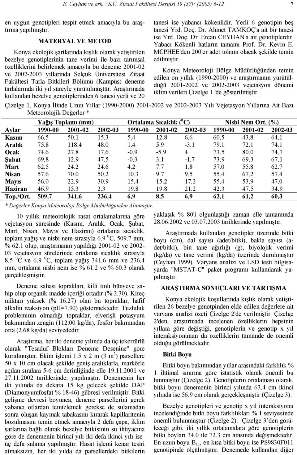 yıllarında Selçuk Üniversitesi Ziraat Fakültesi Tarla Bitkileri Bölümü (Kampüs) deneme tarlalarında iki yıl süreyle yürütülmüştür.