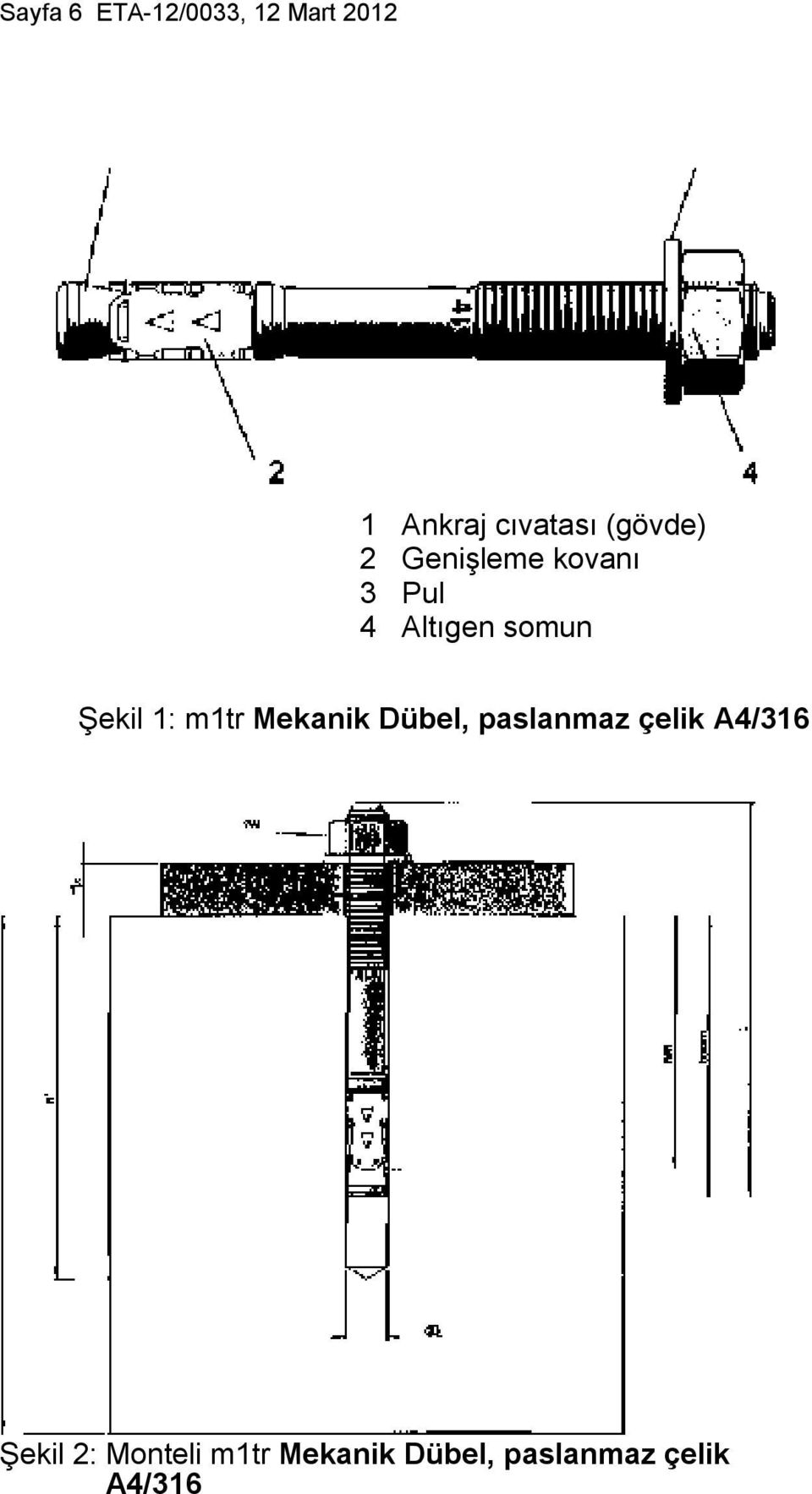 Şekil 1: m1tr Mekanik Dübel, paslanmaz çelik A4/316
