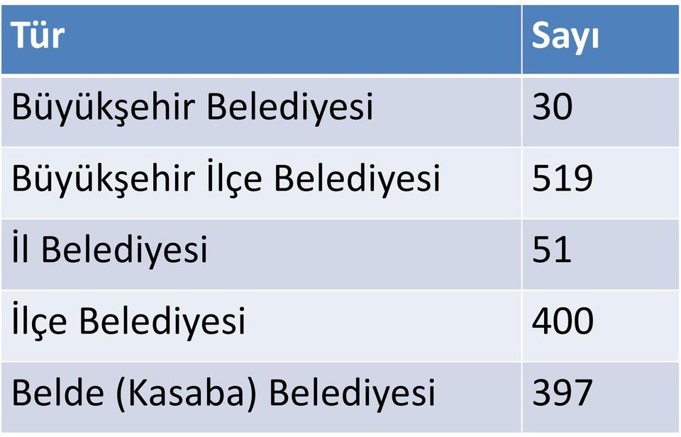 519 İl Belediyesi 51 İlçe