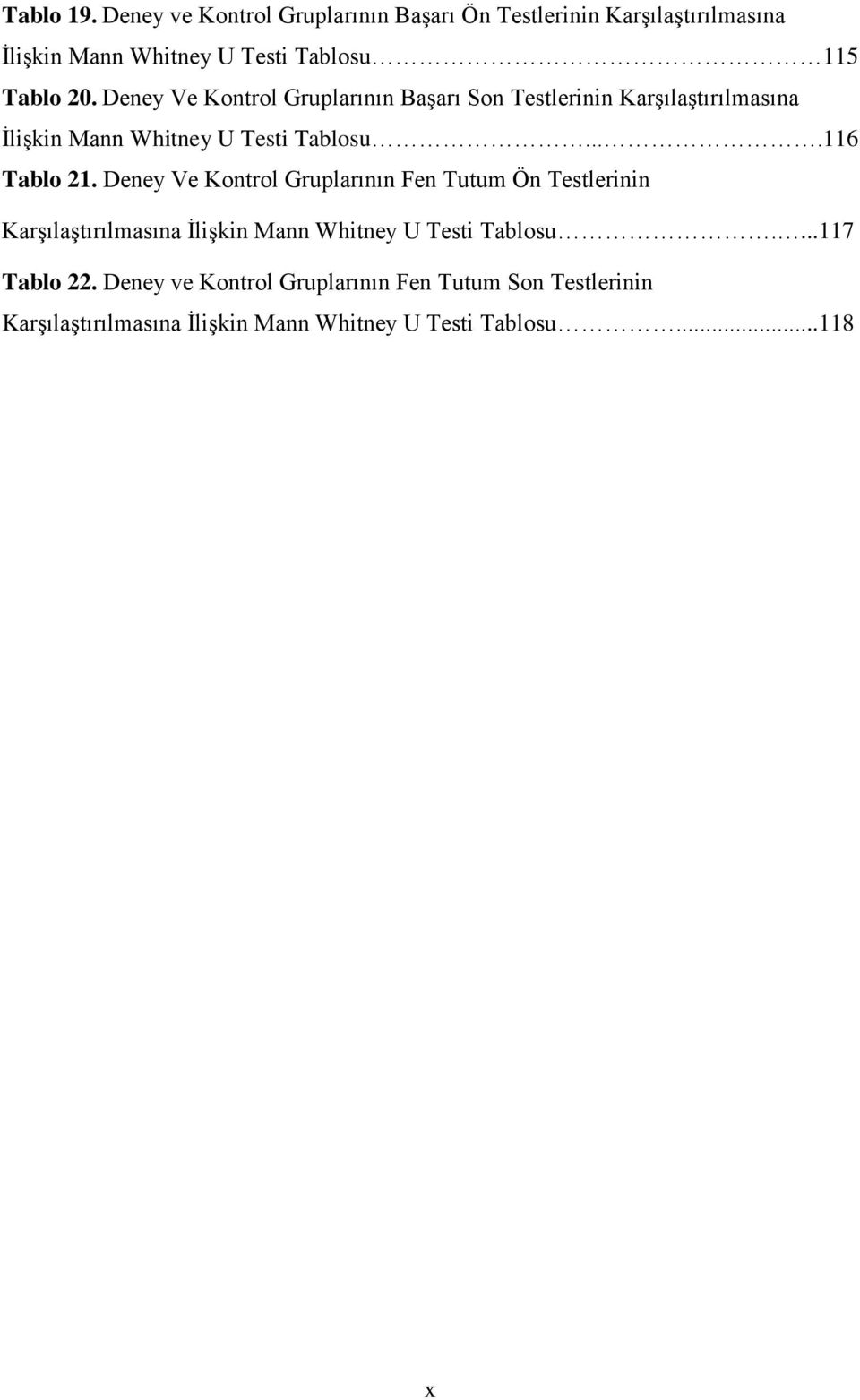 Deney Ve Kontrol Gruplarının Başarı Son Testlerinin Karşılaştırılmasına İlişkin Mann Whitney U Testi Tablosu....116 Tablo 21.