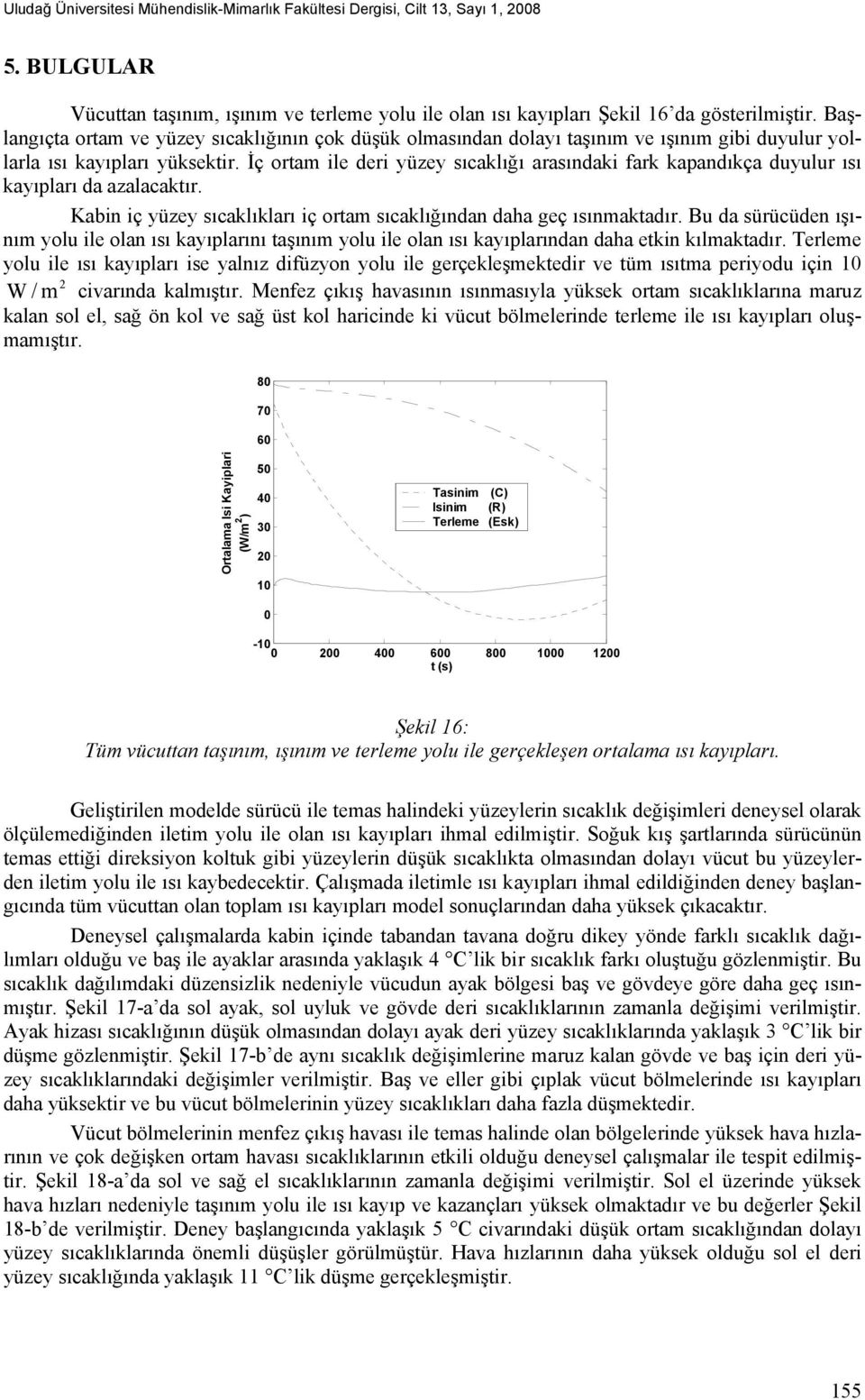 İç ortam ile deri yüzey sıcaklığı arasındaki fark kapandıkça duyulur ısı kayıpları da azalacaktır. Kabin iç yüzey sıcaklıkları iç ortam sıcaklığından daha geç ısınmaktadır.