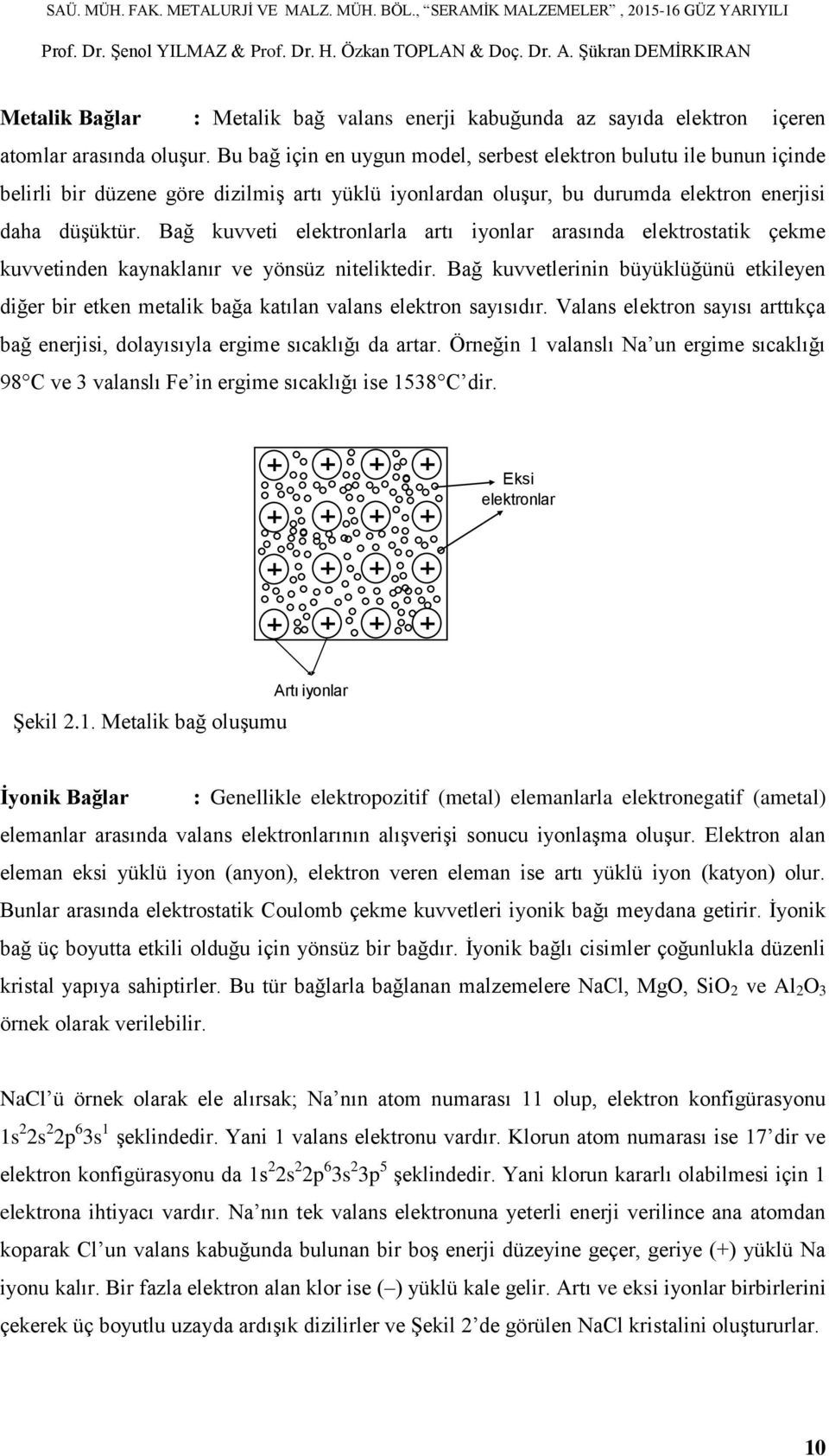 Bağ kuvveti elektronlarla artı iyonlar arasında elektrostatik çekme kuvvetinden kaynaklanır ve yönsüz niteliktedir.