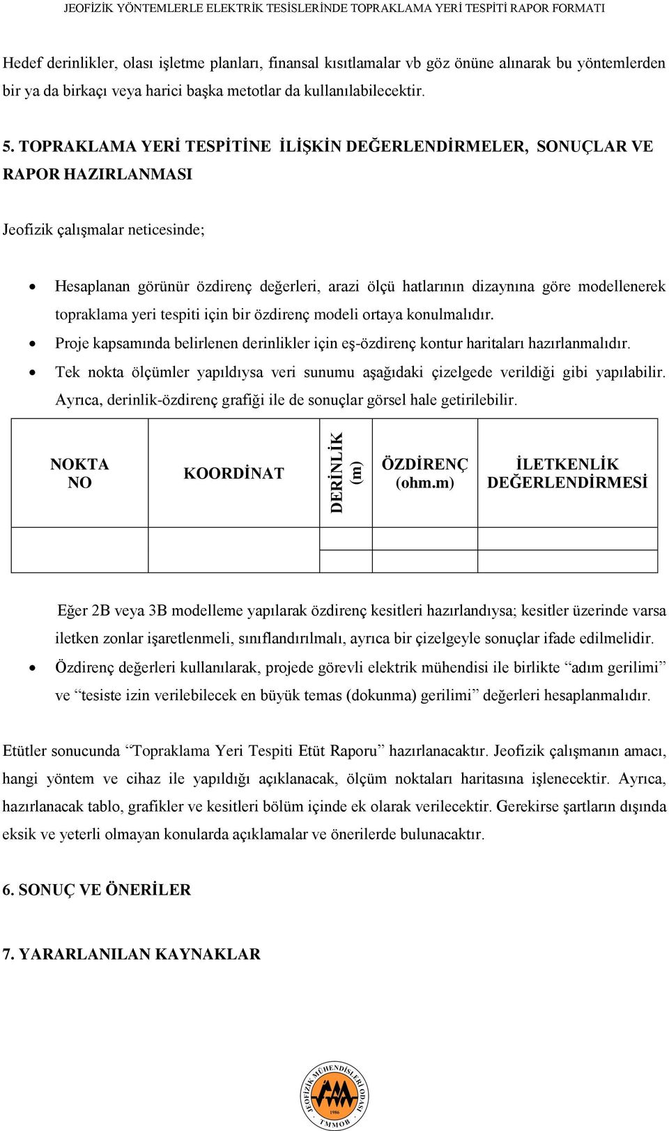 modellenerek topraklama yeri tespiti için bir özdirenç modeli ortaya konulmalıdır. Proje kapsamında belirlenen derinlikler için eş-özdirenç kontur haritaları hazırlanmalıdır.