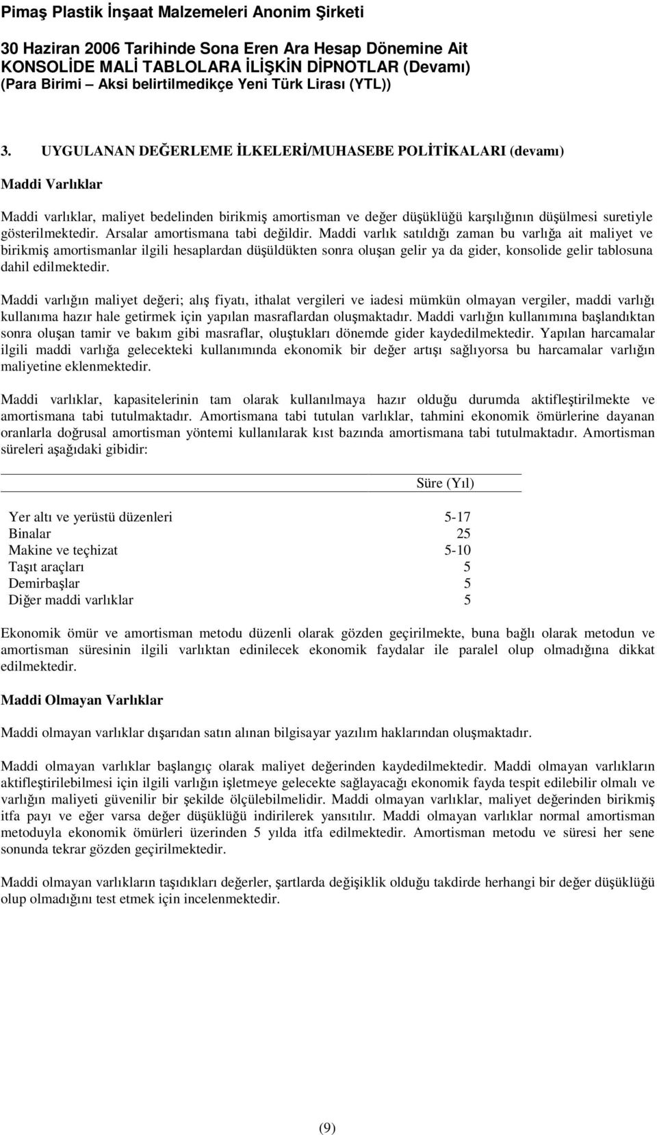 Maddi varlık satıldıı zaman bu varlıa ait maliyet ve birikmi amortismanlar ilgili hesaplardan düüldükten sonra oluan gelir ya da gider, konsolide gelir tablosuna dahil edilmektedir.