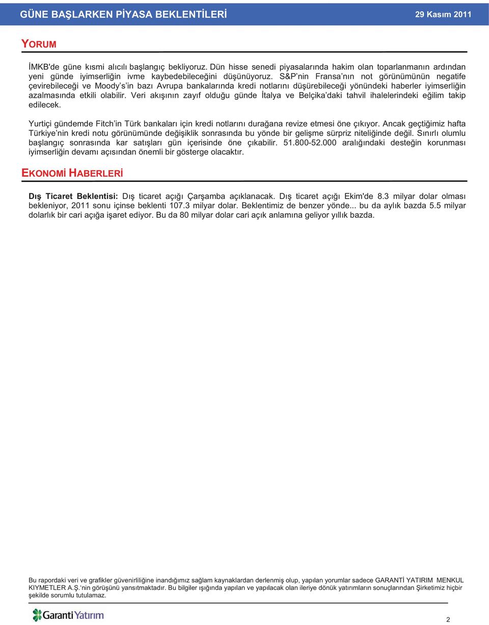 Veri ak n n zay f oldu u günde talya ve Belçika daki tahvil ihalelerindeki e ilim takip edilecek. Yurtiçi gündemde Fitch in Türk bankalar için kredi notlar n dura ana revize etmesi öne ç k yor.