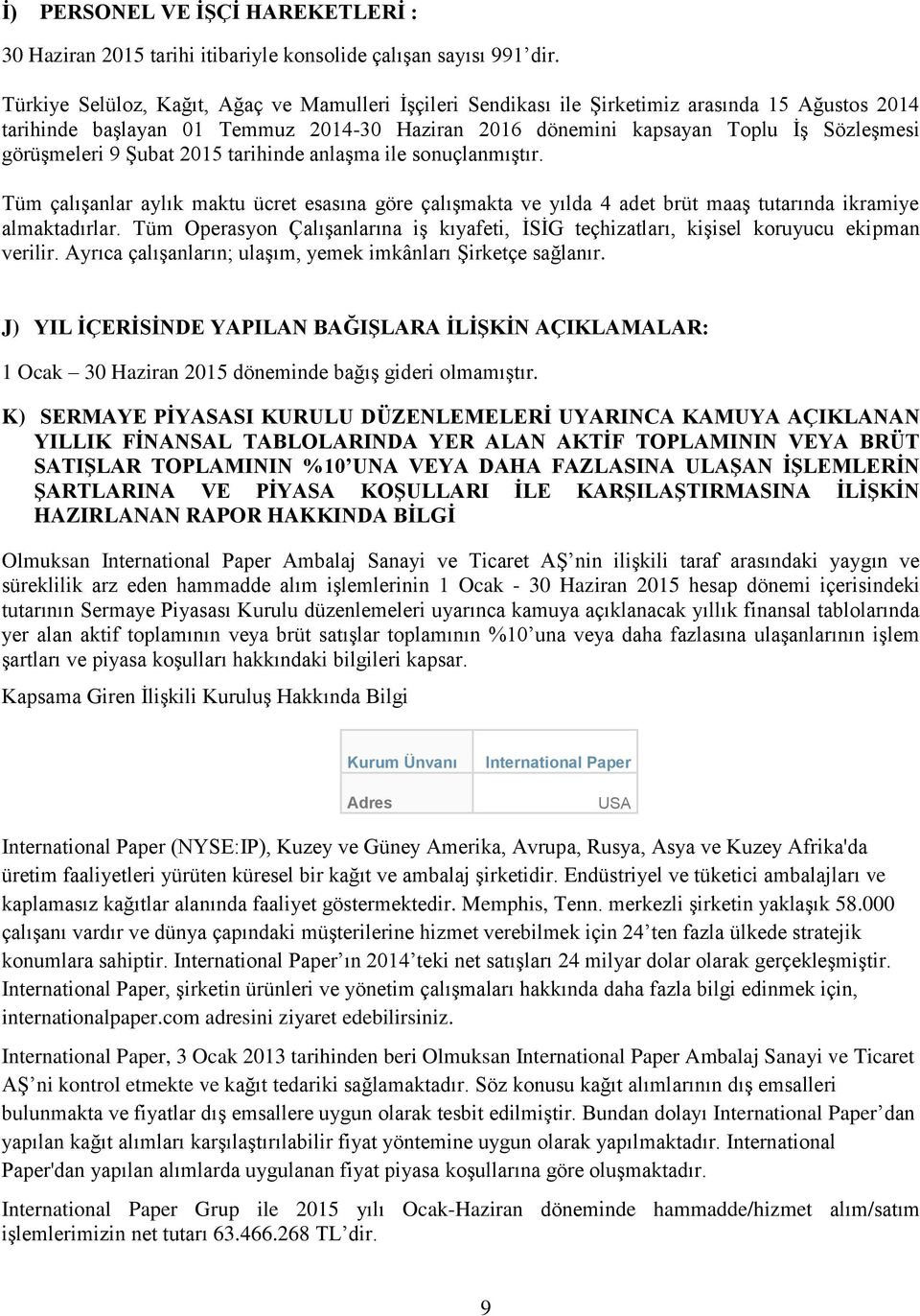 görüşmeleri 9 Şubat 2015 tarihinde anlaşma ile sonuçlanmıştır. Tüm çalışanlar aylık maktu ücret esasına göre çalışmakta ve yılda 4 adet brüt maaş tutarında ikramiye almaktadırlar.