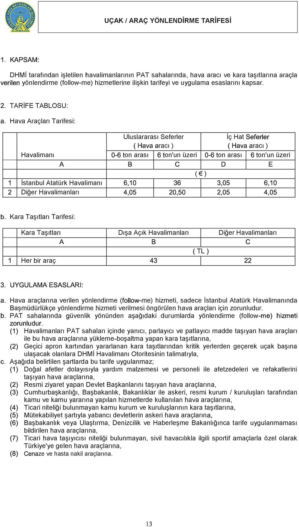 \MTARİFE TABLOSU: ]MHava Araçları Tarifesi: bhla khaj d \ahja ib e ihaj \haj f bhla khaj g Uluslararası Seferler İç Hat ^_]U]]racı ^_]U]]racı ) ) Havalimanı a[bcon arasıbcon'un üzeria[bcon