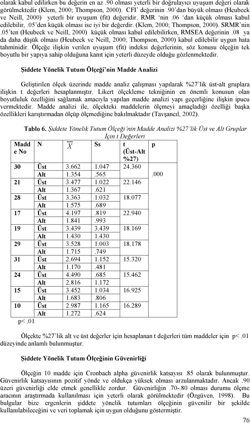 SRMR nin.05 ten (Heubeck ve Neill, 2000) küçük olması kabul edilebilirken, RMSEA değerinin.08 ya da daha düşük olması (Heubeck ve Neill, 2000; Thompson, 2000) kabul edilebilir uygun hata tahminidir.