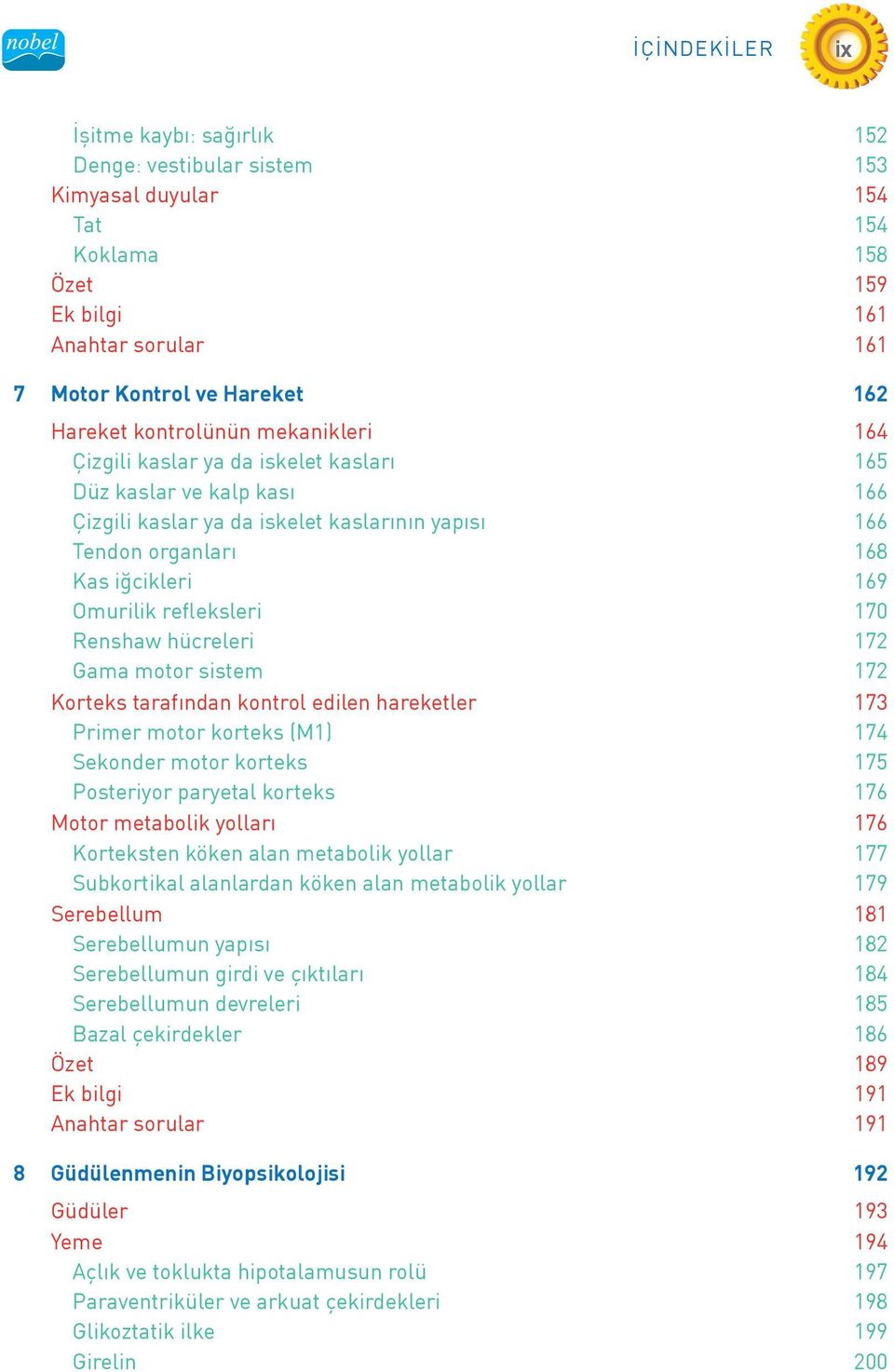 refleksleri 170 Renshaw hücreleri 172 Gama motor sistem 172 Korteks tarafından kontrol edilen hareketler 173 Primer motor korteks (M1) 174 Sekonder motor korteks 175 Posteriyor paryetal korteks 176