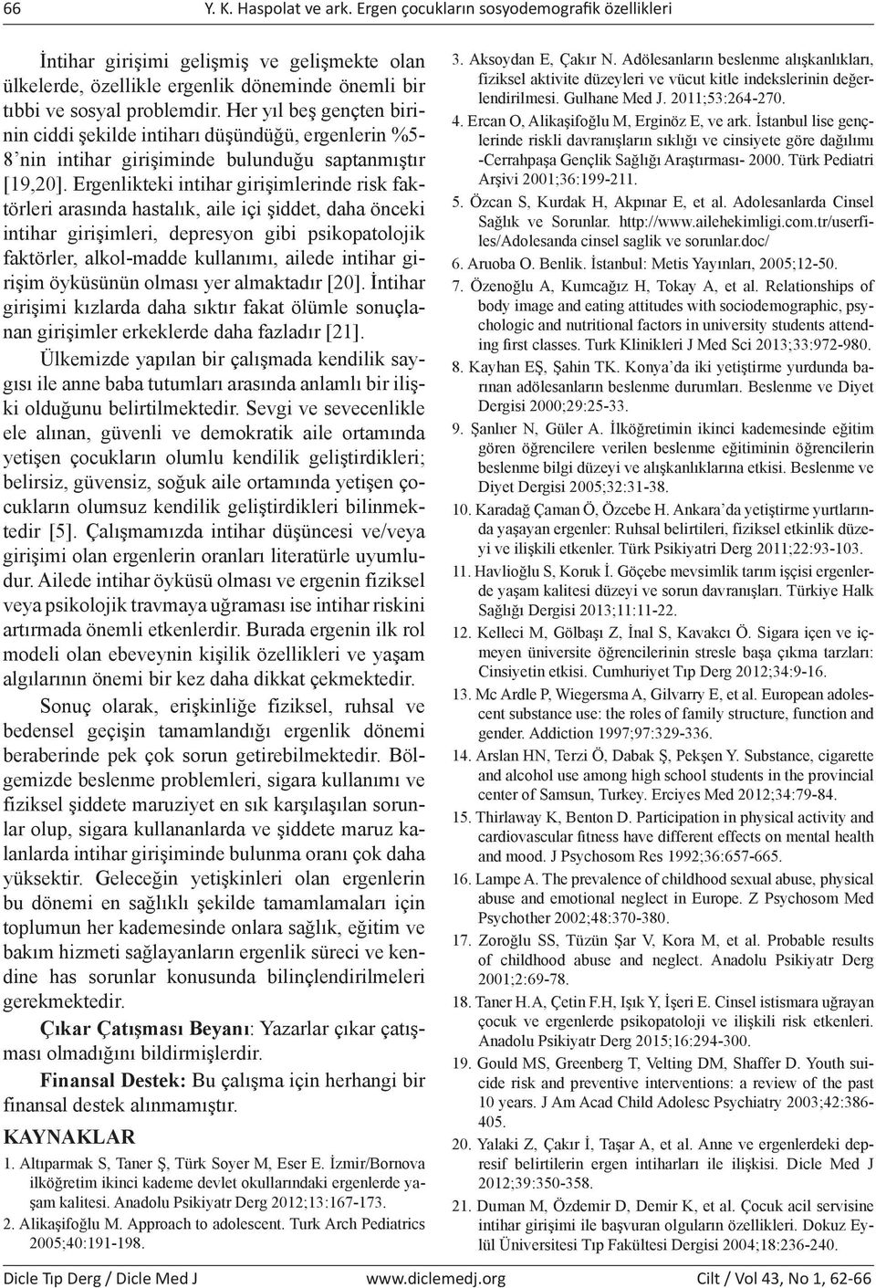 Ergenlikteki intihar girişimlerinde risk faktörleri arasında hastalık, aile içi şiddet, daha önceki intihar girişimleri, depresyon gibi psikopatolojik faktörler, alkol-madde kullanımı, ailede intihar