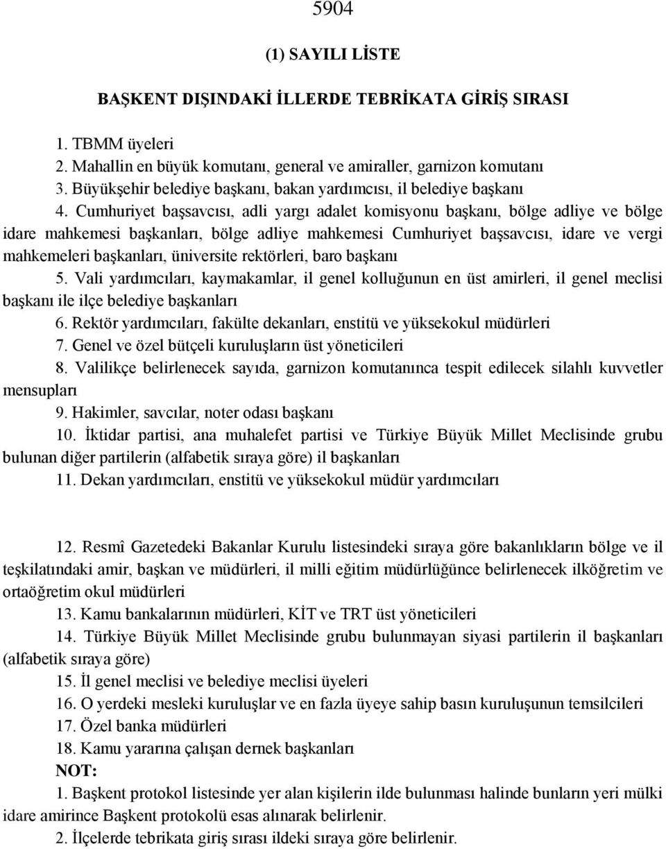 Cumhuriyet başsavcısı, adli yargı adalet komisyonu başkanı, bölge adliye ve bölge idare mahkemesi başkanları, bölge adliye mahkemesi Cumhuriyet başsavcısı, idare ve vergi mahkemeleri başkanları,