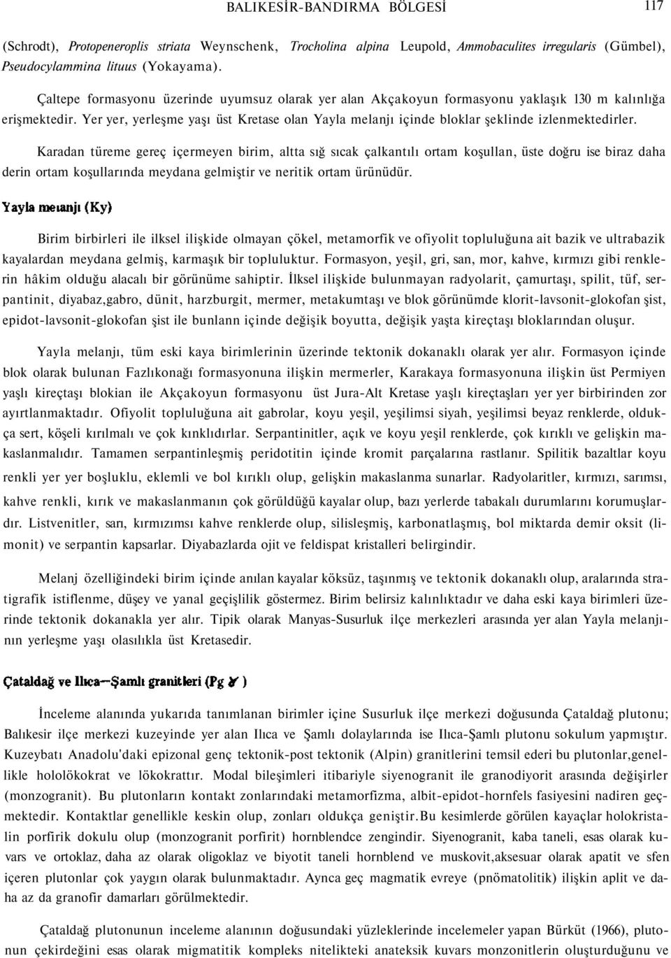 Yer yer, yerleşme yaşı üst Kretase olan Yayla melanjı içinde bloklar şeklinde izlenmektedirler.