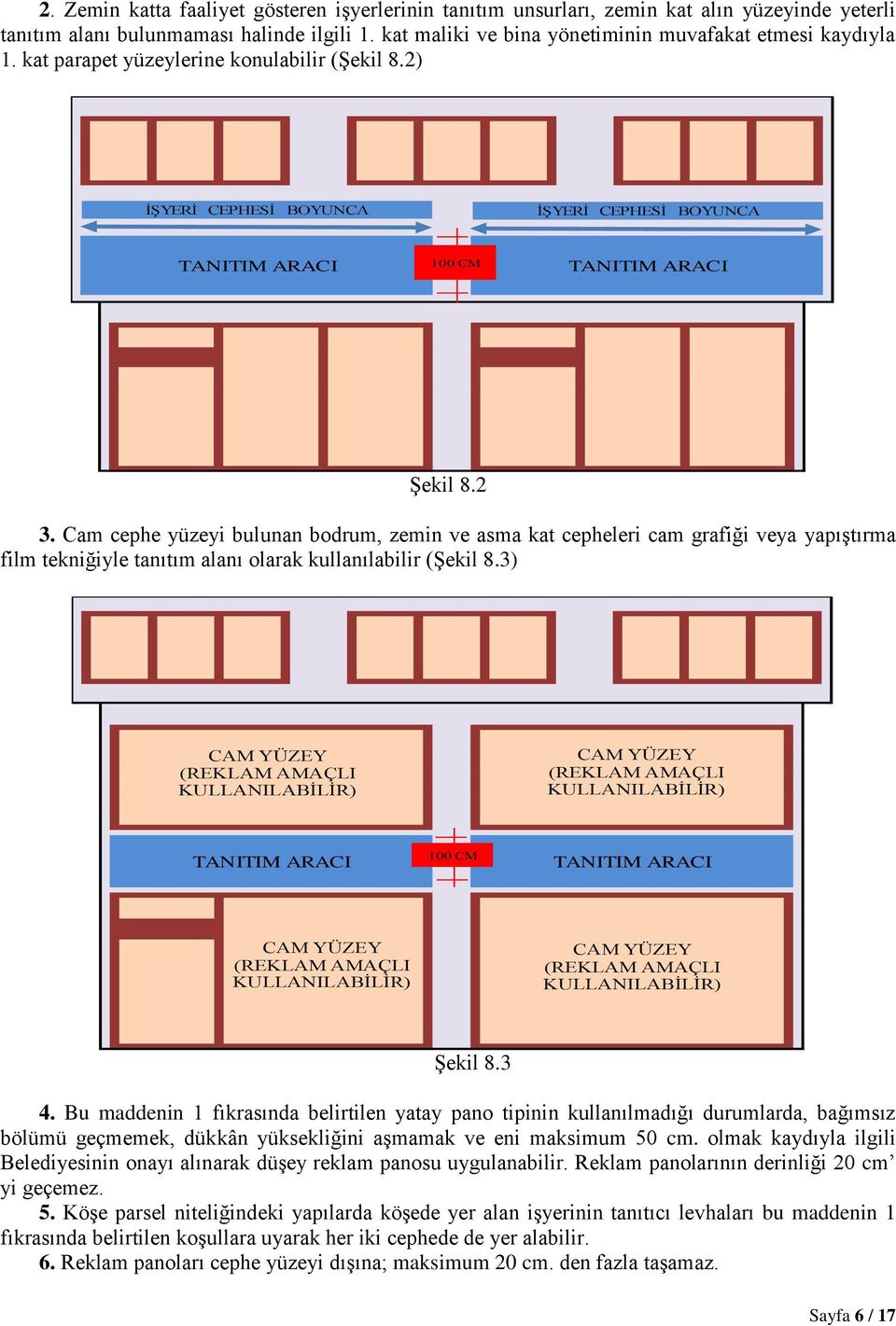 2 3. Cam cephe yüzeyi bulunan bodrum, zemin ve asma kat cepheleri cam grafiği veya yapıştırma film tekniğiyle tanıtım alanı olarak kullanılabilir (Şekil 8.