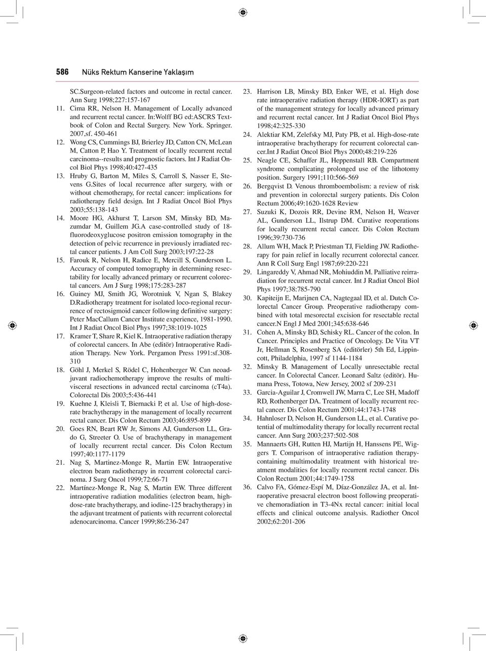 450-461 Wong CS, Cummings BJ, Brierley JD, Catton CN, McLean M, Catton P, Hao Y. Treatment of locally recurrent rectal carcinoma--results and prognostic factors.