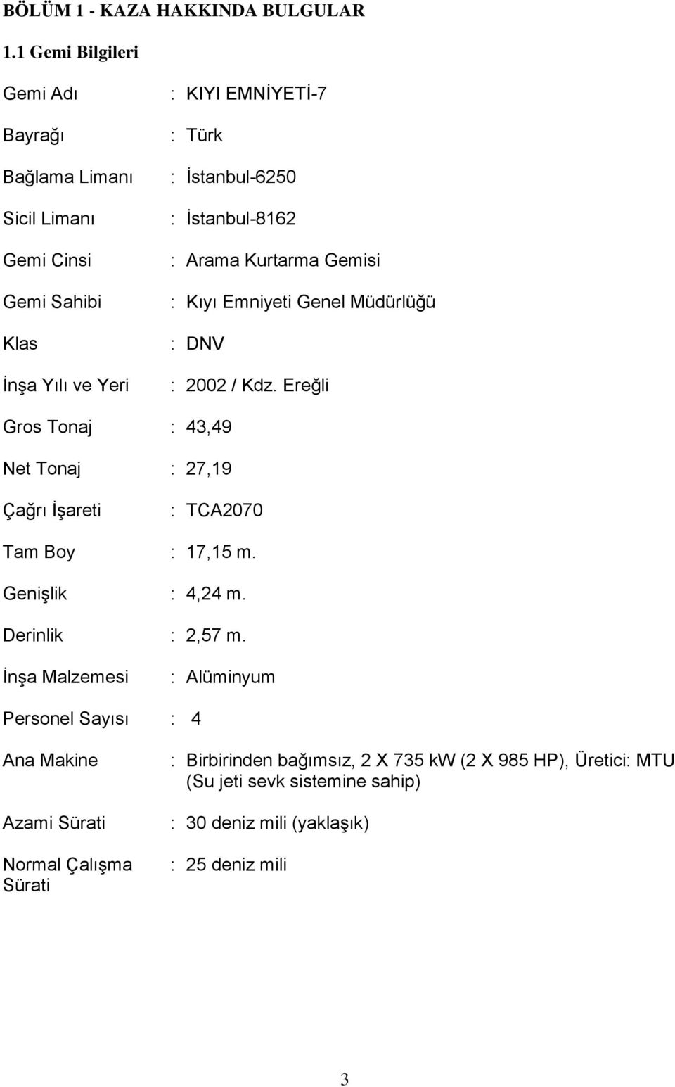 İstanbul-8162 : Arama Kurtarma Gemisi : Kıyı Emniyeti Genel Müdürlüğü : DNV : 2002 / Kdz.