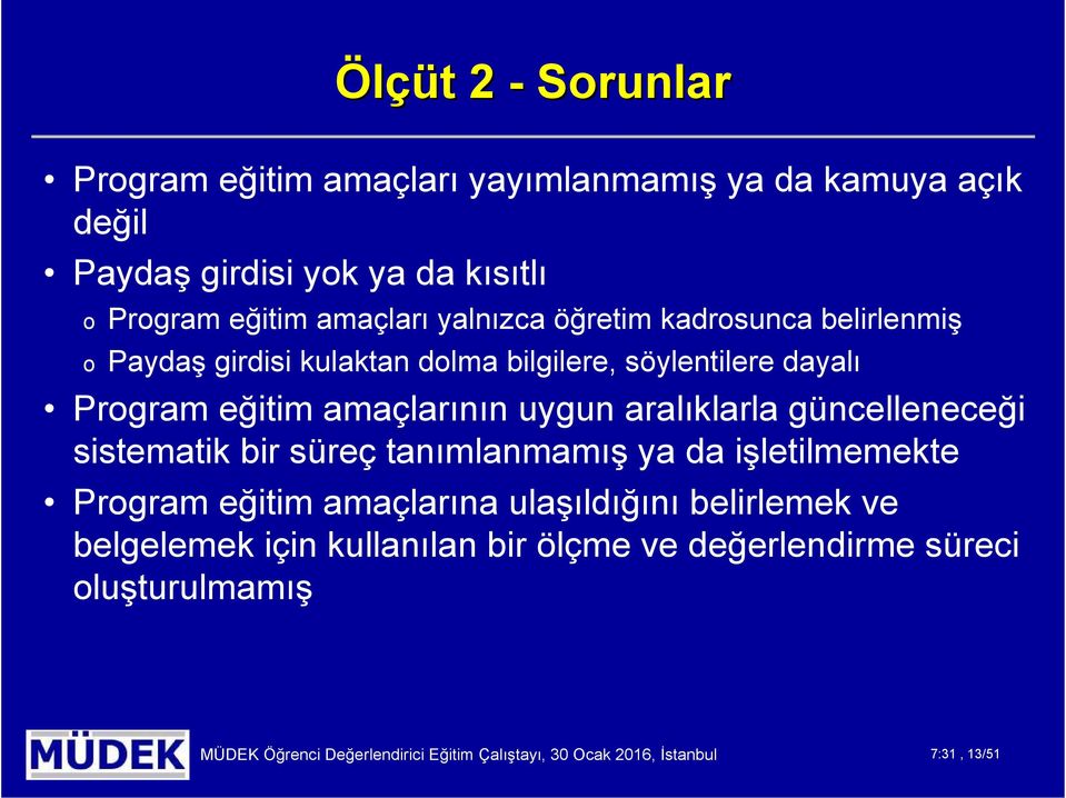 aralıklarla güncelleneceği sistematik bir süreç tanımlanmamış ya da işletilmemekte Program eğitim amaçlarına ulaşıldığını belirlemek ve