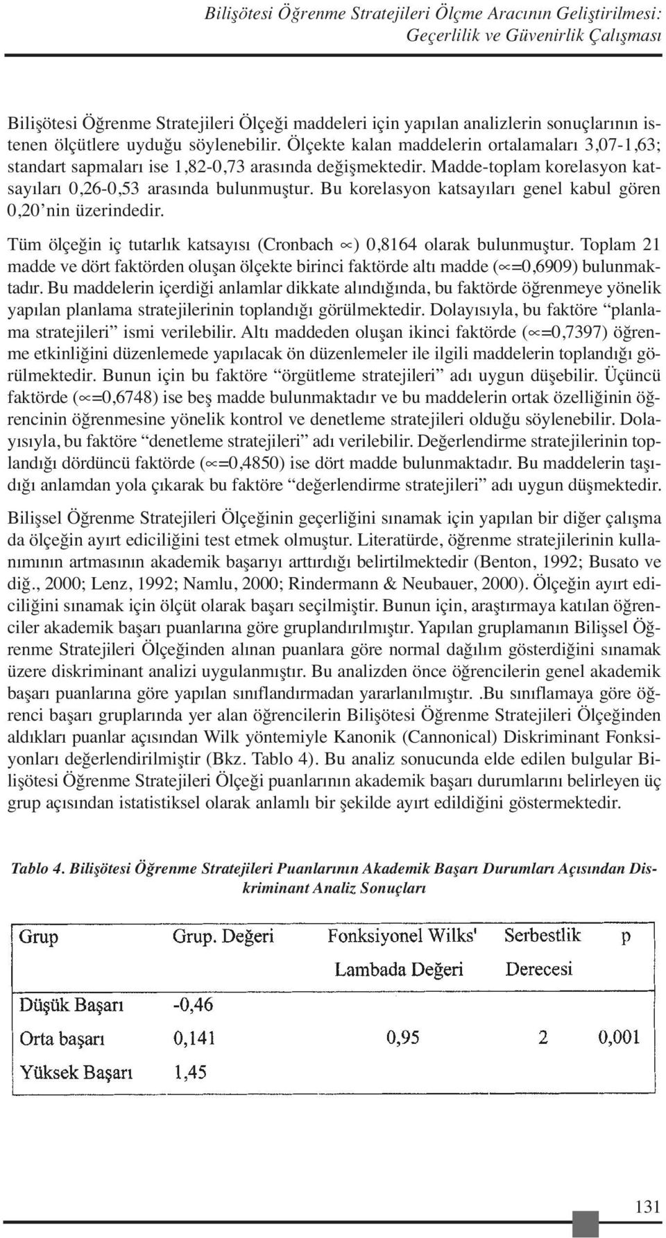 Madde-toplam korelasyon katsayıları 0,26-0,53 arasında bulunmuştur. Bu korelasyon katsayıları genel kabul gören 0,20 nin üzerindedir.