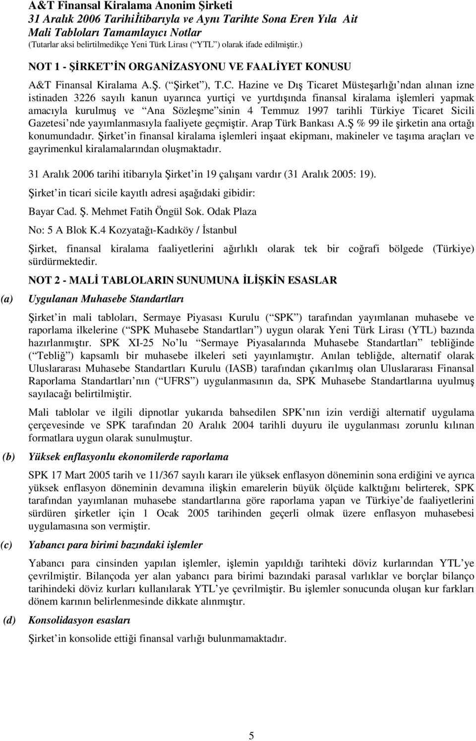 1997 tarihli Türkiye Ticaret Sicili Gazetesi nde yayımlanmasıyla faaliyete geçmiştir. Arap Türk Bankası A.Ş % 99 ile şirketin ana ortağı konumundadır.