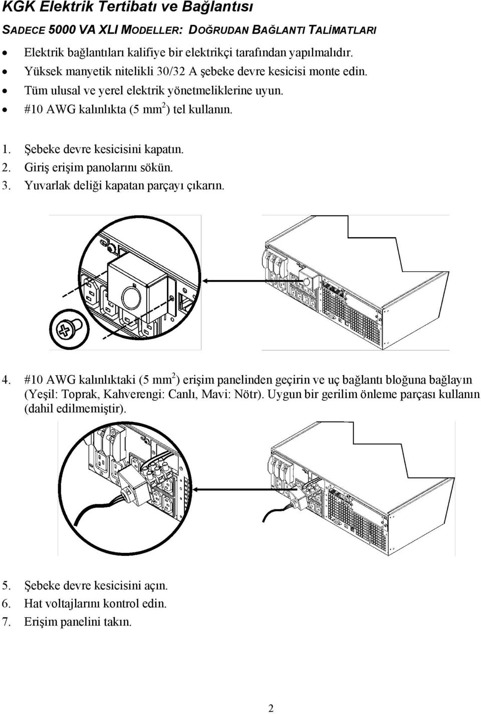 Şebeke devre kesicisini kapatõn. 2. Giriş erişim panolarõnõ sökün. 3. Yuvarlak deliği kapatan parçayõ çõkarõn. 4.