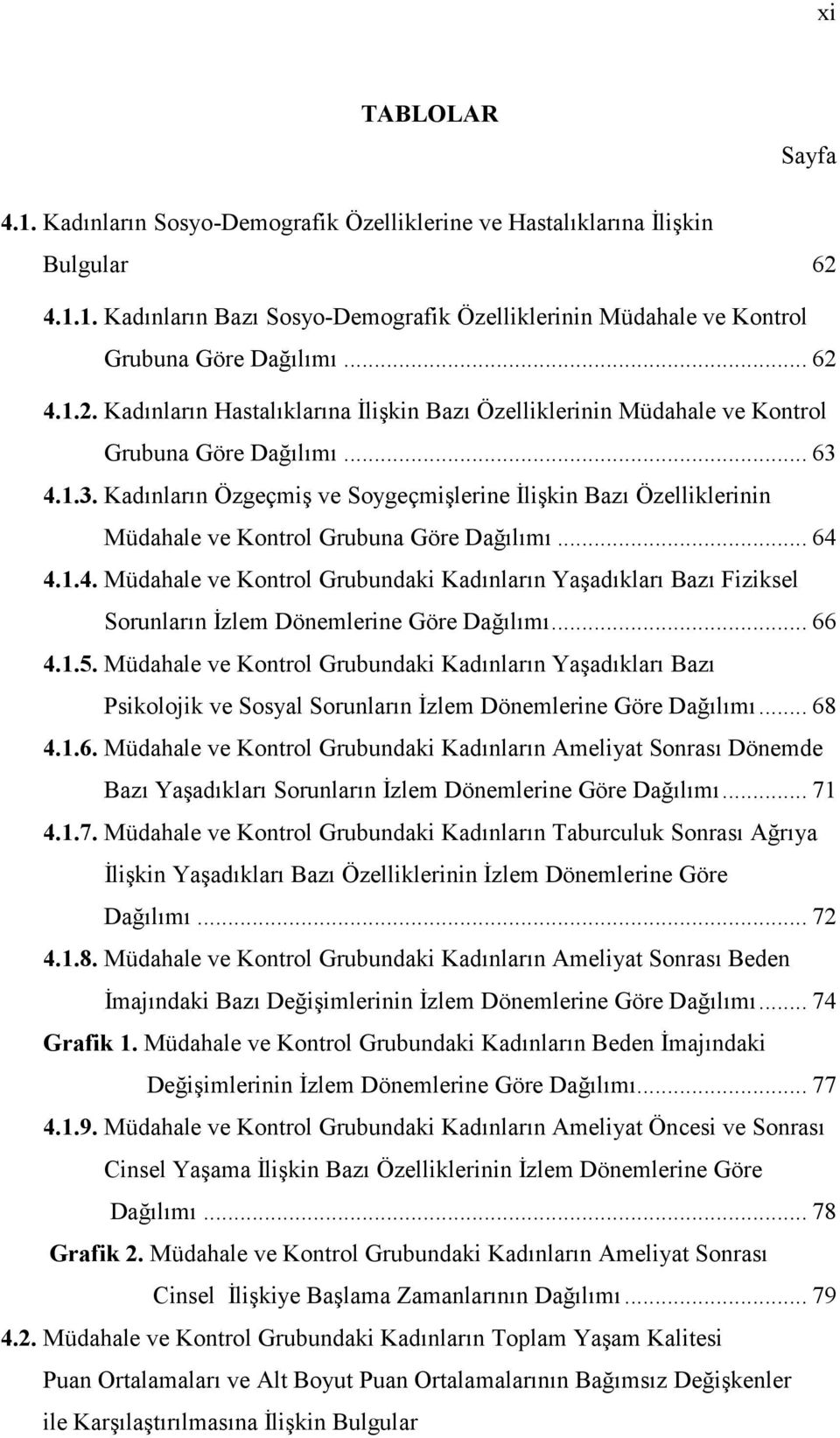 4.1.3. Kadınların Özgeçmiş ve Soygeçmişlerine İlişkin Bazı Özelliklerinin Müdahale ve Kontrol Grubuna Göre Dağılımı... 64 4.1.4. Müdahale ve Kontrol Grubundaki Kadınların Yaşadıkları Bazı Fiziksel Sorunların İzlem Dönemlerine Göre Dağılımı.