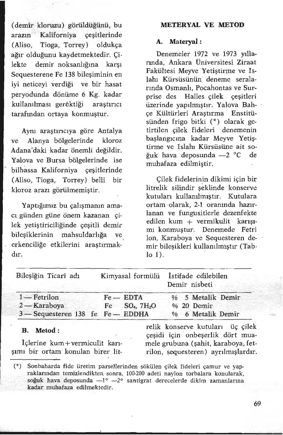 Aynı araştırıcıya göre Antalya ve Alanya bölgelerinde kloroz Adana'daki kadar önemli değildir.