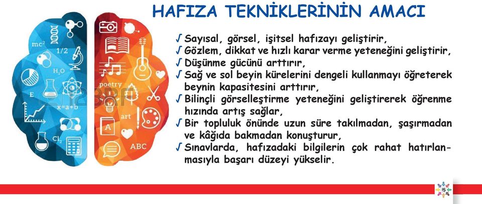 arttırır, Bilinçli görselleştirme yeteneğini geliştirerek öğrenme hızında artış sağlar, Bir topluluk önünde uzun süre