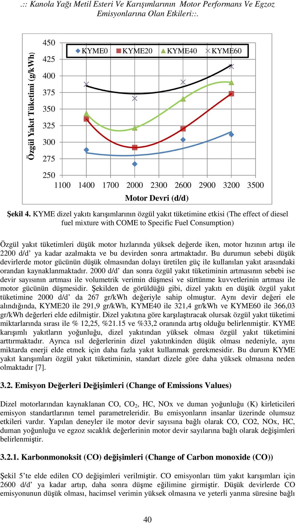 KYME dizel yakıtı karışımlarının özgül yakıt tüketimine etkisi (The effect of diesel fuel mixture with COME to Specific Fuel Consumption) Özgül yakıt tüketimleri düşük motor hızlarında yüksek değerde