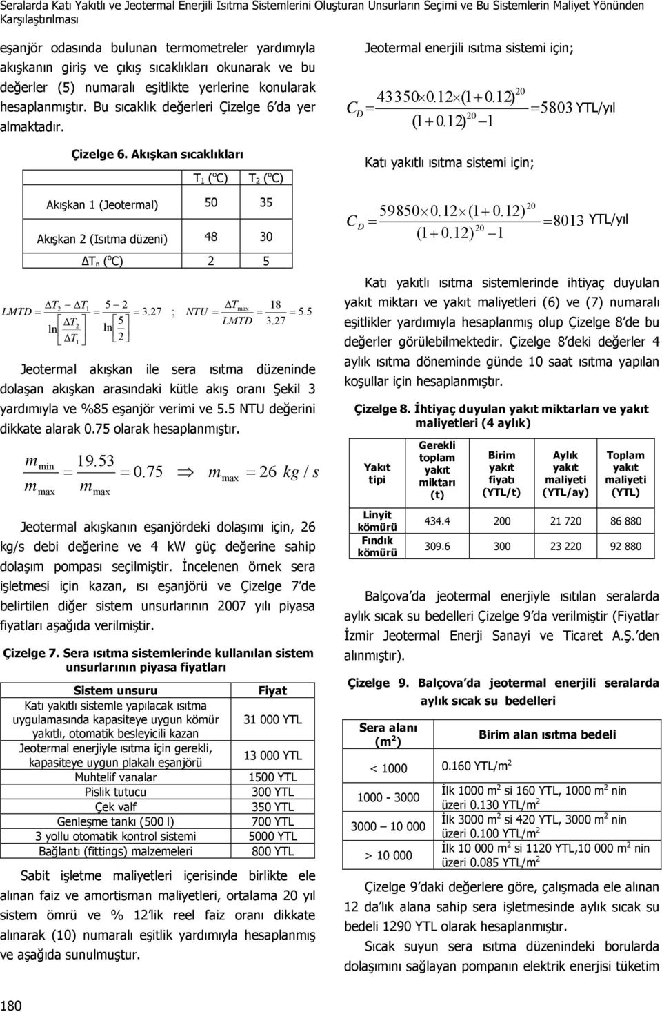 da yer alaktadır. Çizelge 6. Akışkan sıcaklıkları T 1 ( o C) T 2 ( o C) Akışkan 1 (Jeoteral) 50 35 Akışkan 2 (Isıta düzeni) 48 30 T T1 LMTD T 2 ln T1 ΔT n ( o C) 2 5 5 2 3.