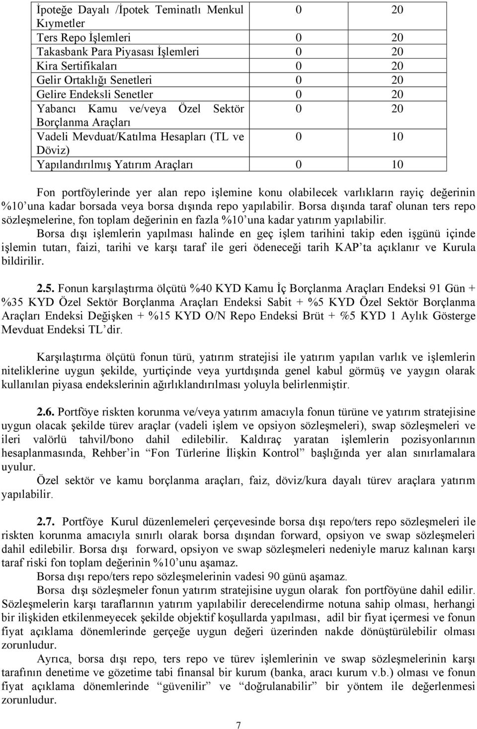 olabilecek varlıkların rayiç değerinin %10 una kadar borsada veya borsa dışında repo yapılabilir.