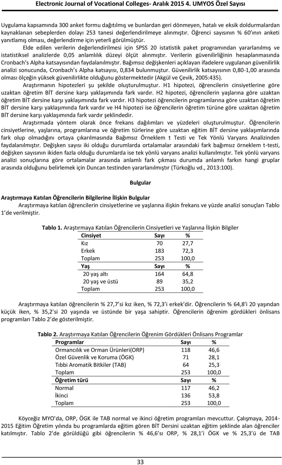 Elde edilen verilerin değerlendirilmesi için SPSS 20 istatistik paket programından yararlanılmış ve istatistiksel analizlerde 0,05 anlamlılık düzeyi ölçüt alınmıştır.