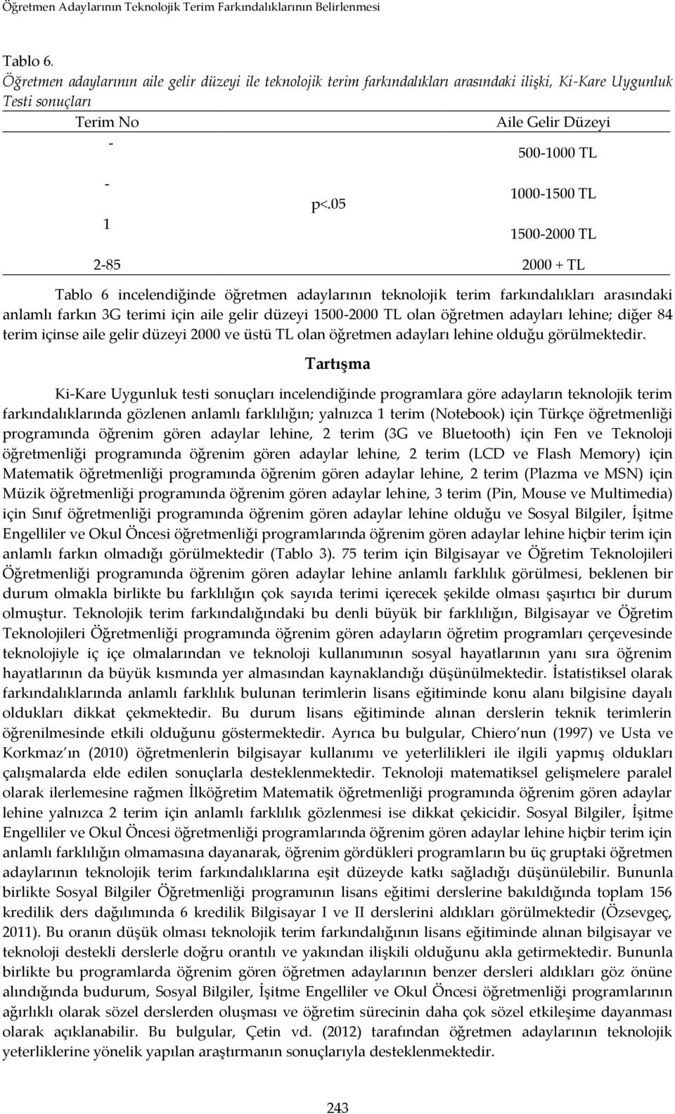 öğretmen adayları lehine; diğer 84 terim içinse aile gelir düzeyi 2000 ve üstü TL olan öğretmen adayları lehine olduğu görülmektedir.