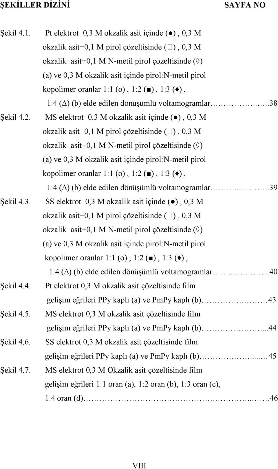 pirol kopolimer oranlar 1:1 (o), 1:2 ( ), 1:3 ( ), 1:4 ( ) (b) elde edilen dönüşümlü voltamogramlar.