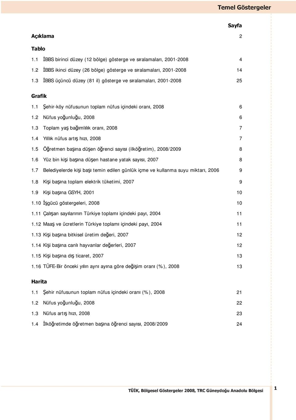 4 Y ll k nüfus art h z, 2008 7 1.5 Ö retmen ba na dü en ö renci say s (ilkö retim), 2008/2009 8 1.6 Yüz bin ki i ba na dü en hastane yatak say s, 2007 8 1.