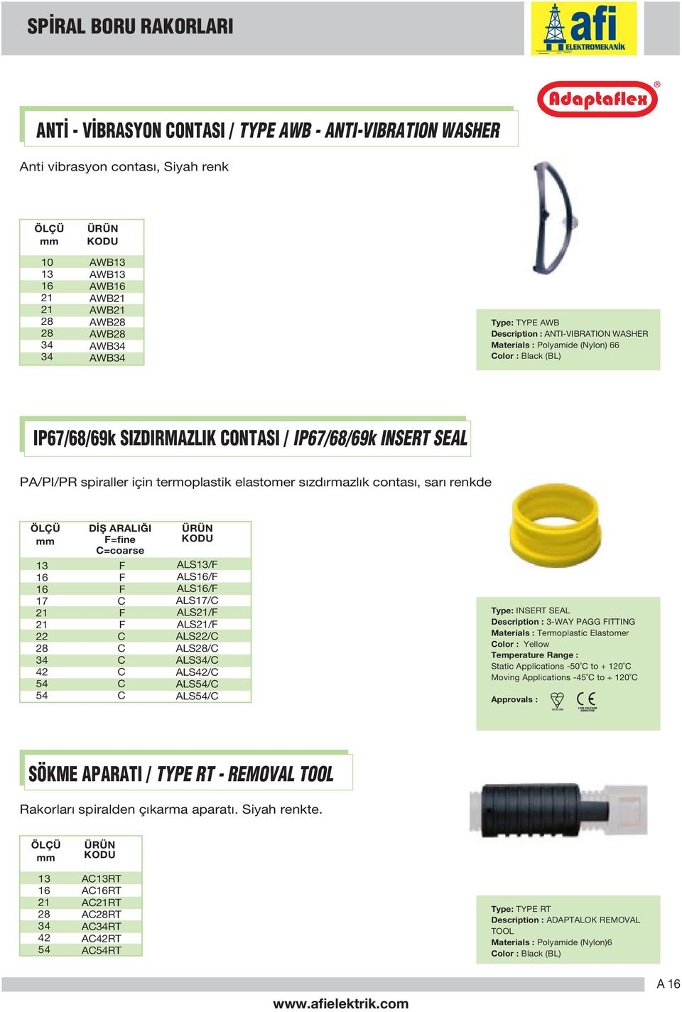 ALS/ ALS22/ ALS/ ALS/ ALS/ ALS/ ALS/ Type: INSERT SEAL Description : 3WAY PAGG ITTING Materials : Termoplastic Elastomer olor : Yellow Static Applications to + 0 Moving Applications 45 to + 0 SÖKME