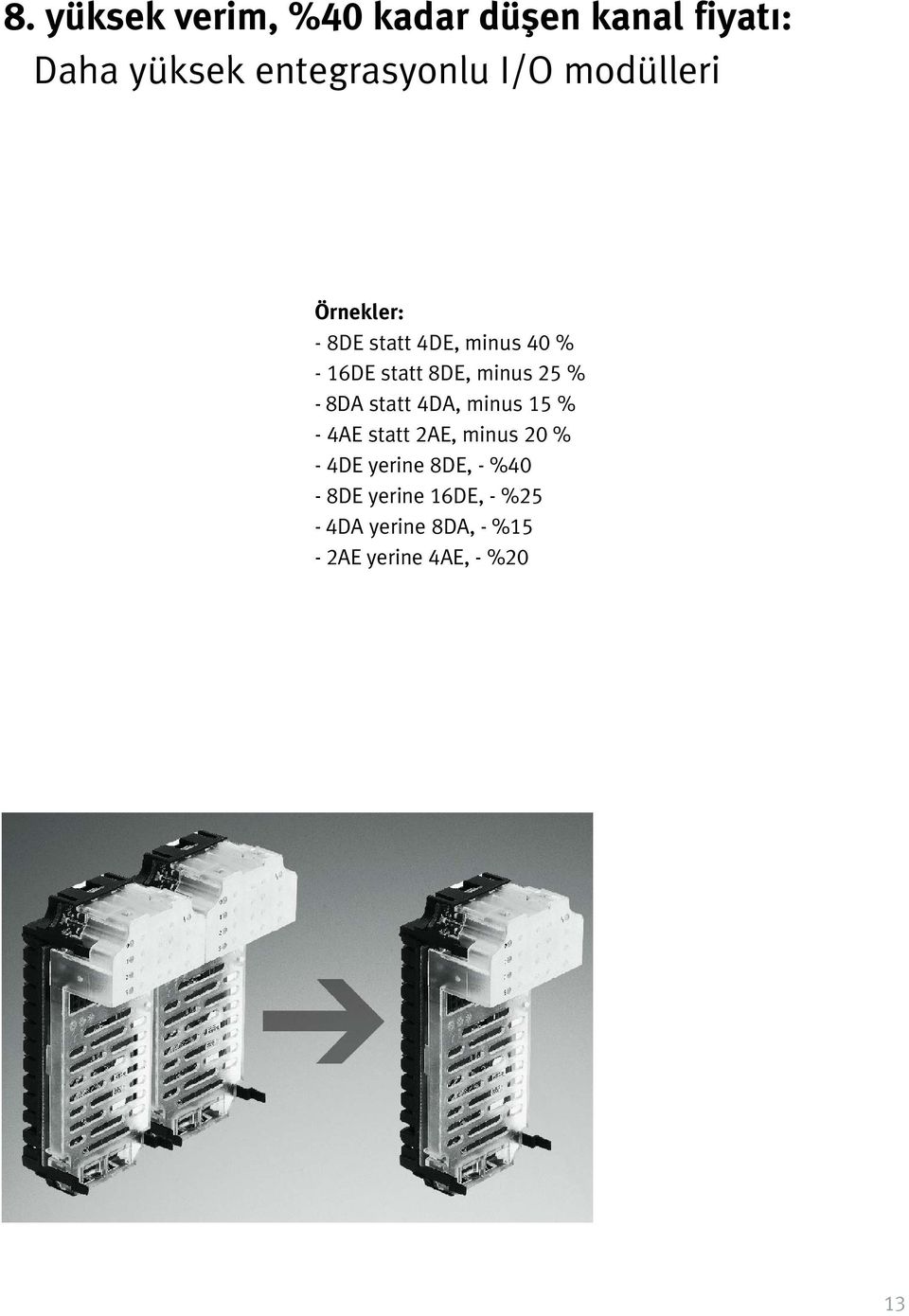 25 % - 8DA statt 4DA, minus 15 % - 4AE statt 2AE, minus 20 % - 4DE yerine