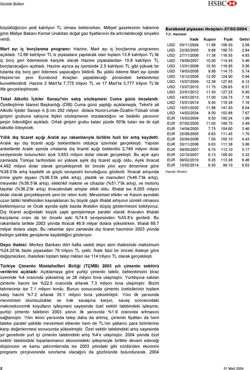 8 katrilyon TL lik iç borç geri ödemesine karşılık olarak Hazine piyasalardan 10.8 katrilyon TL borçlanacağını açıkladı. Hazine ayrıca ay içerisinde 2.