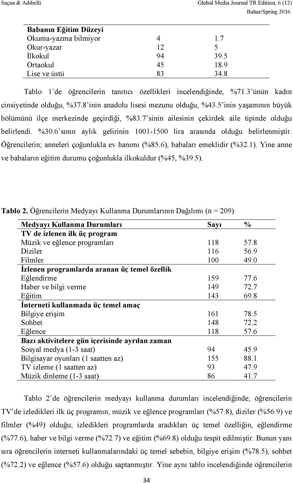 %30.6 sının aylık gelirinin 1001-1500 lira arasında olduğu belirlenmiştir. Öğrencilerin; anneleri çoğunlukla ev hanımı (%85.6), babaları emeklidir (%32.1).