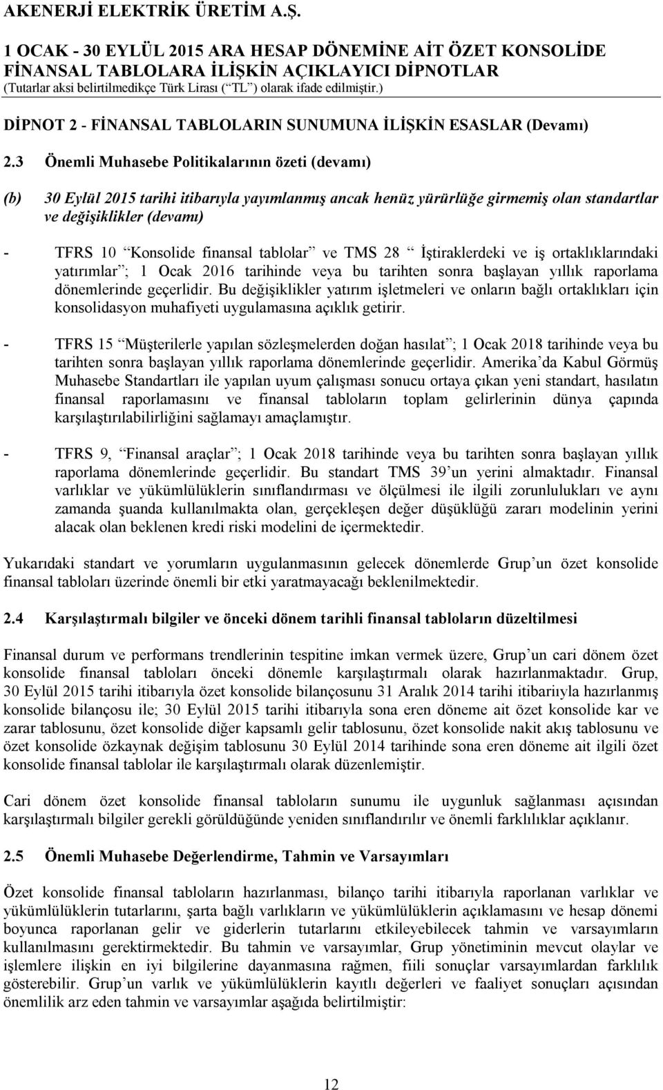 tablolar ve TMS 28 İştiraklerdeki ve iş ortaklıklarındaki yatırımlar ; 1 Ocak 2016 tarihinde veya bu tarihten sonra başlayan yıllık raporlama dönemlerinde geçerlidir.