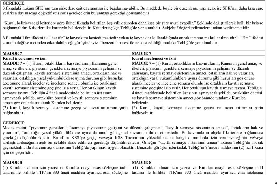 Kurul, belirleyeceği kriterlere göre ikinci fıkrada belirtilen beş yıllık süreden daha kısa bir süre uygulayabilir. Şeklinde değiştirilerek belli bir kritere bağlanmalıdır.