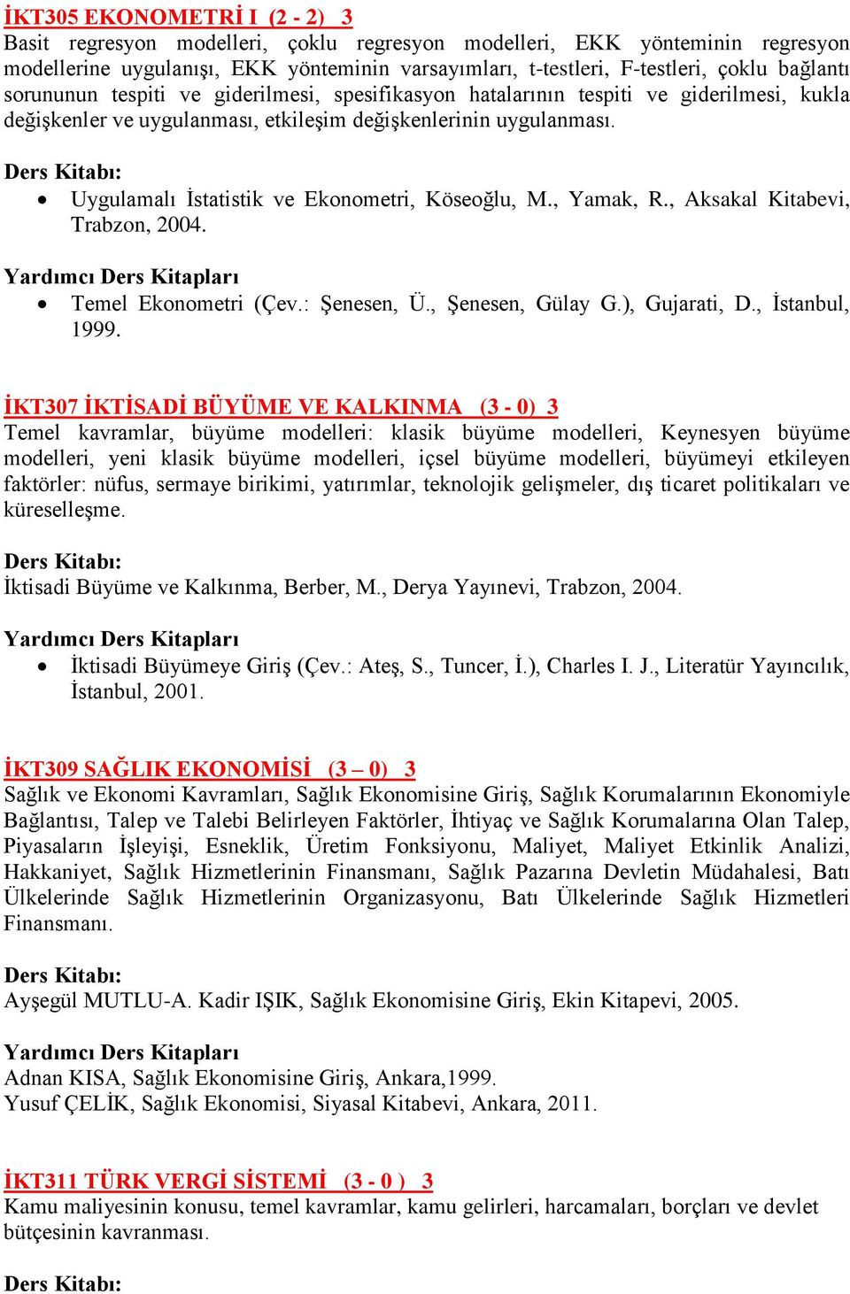 Uygulamalı İstatistik ve Ekonometri, Köseoğlu, M., Yamak, R., Aksakal Kitabevi, Trabzon, 2004. Temel Ekonometri (Çev.: Şenesen, Ü., Şenesen, Gülay G.), Gujarati, D., İstanbul, 1999.