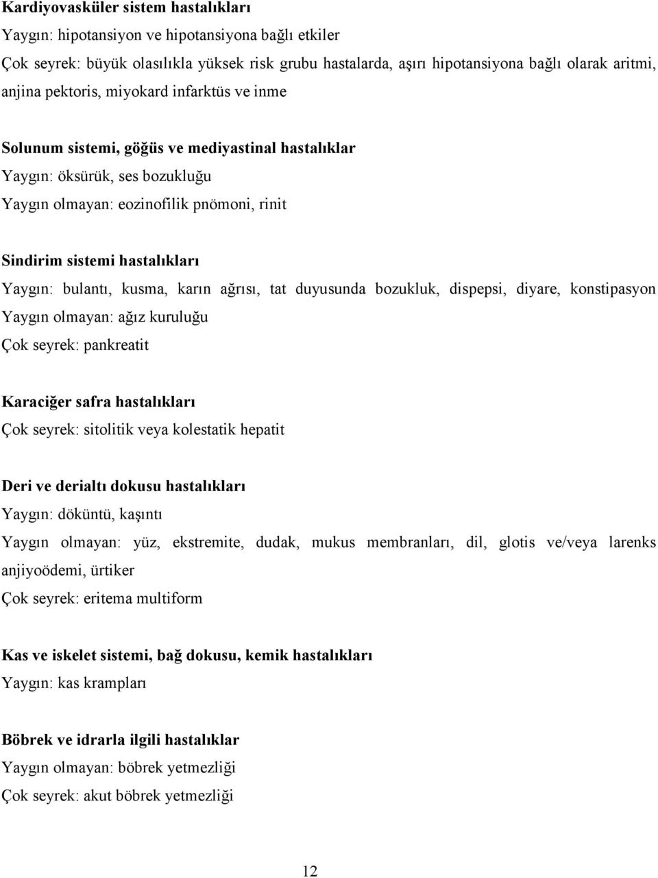 bulantı, kusma, karın ağrısı, tat duyusunda bozukluk, dispepsi, diyare, konstipasyon Yaygın olmayan: ağız kuruluğu Çok seyrek: pankreatit Karaciğer safra hastalıkları Çok seyrek: sitolitik veya