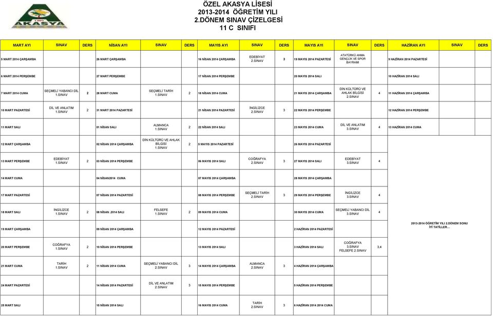 11 HAZİRAN 201 ÇARŞAMBA 10 MART PAZARTESİ 2 31 MART 201 PAZARTESİ 21 NİSAN 201 PAZARTESİ 3 22 MAYIS 201 PERŞEMBE 12 HAZİRAN 201 PERŞEMBE 11 MART SALI 01 NİSAN SALI 2 22 NİSAN 201 SALI 23 MAYIS 201